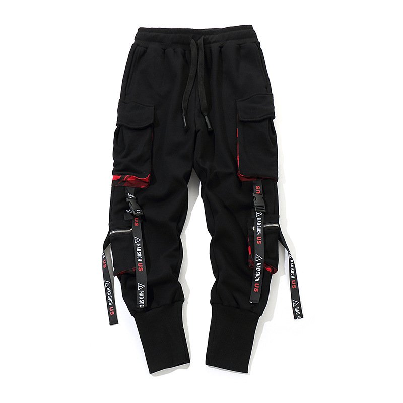 Black Red Techwear Cargo Pants