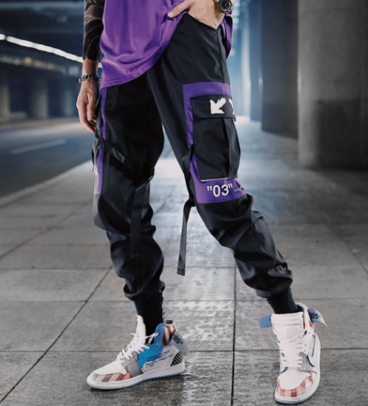 Cyberpunk streetwear joggers pant cool pose purple