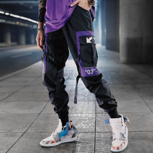 Cyberpunk streetwear joggers pant cool pose purple