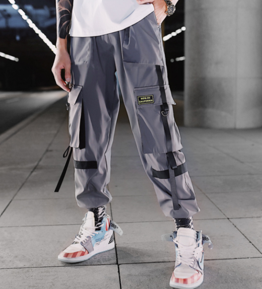 Cyberpunk streetwear joggers pant cool pose grey