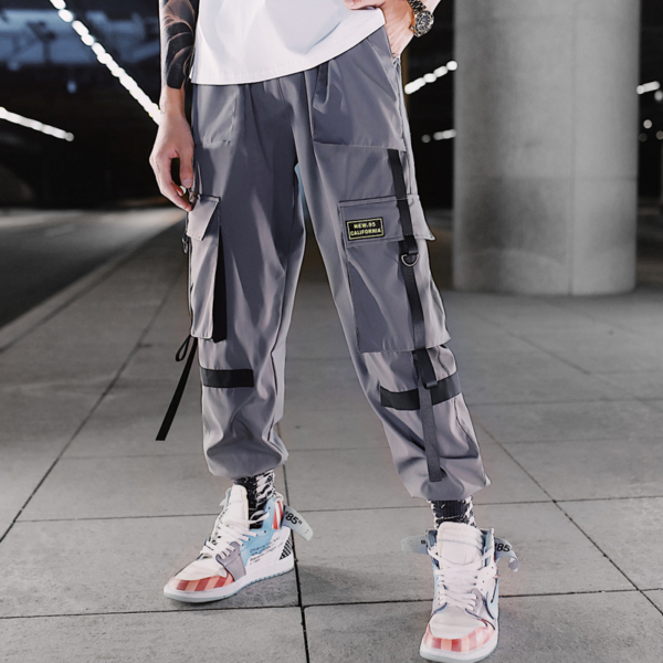 Cyberpunk streetwear joggers pant cool pose grey