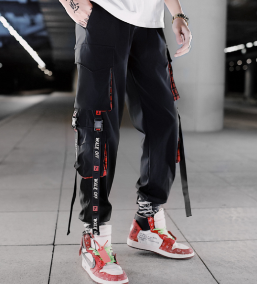 Cyberpunk streetwear joggers pant cool pose red shade