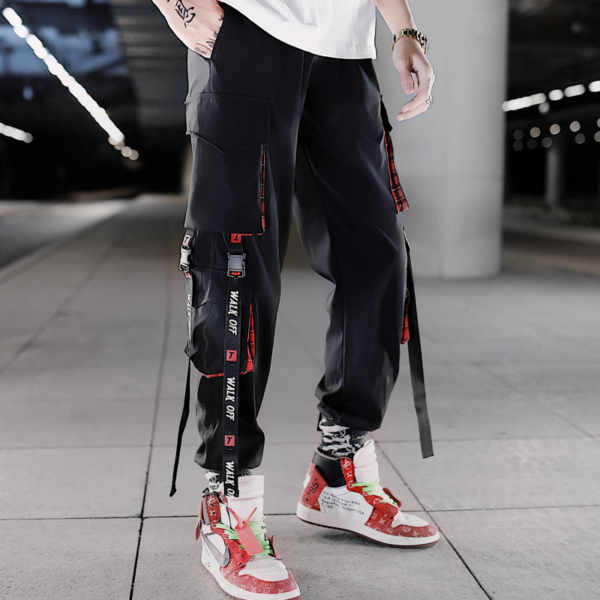 Cyberpunk streetwear joggers pant cool pose red shade