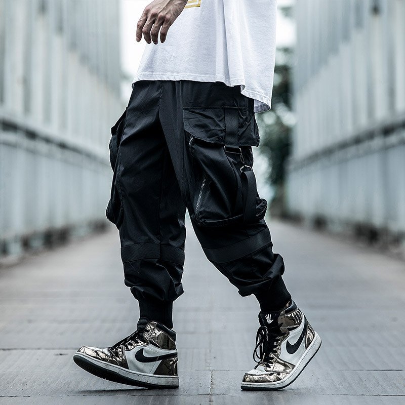 Summer thin functional wind pants men's loose hip-hop big pocket overalls